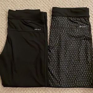 Nike Dri-Fit cropped leggings (2), black and spotted print, Size M